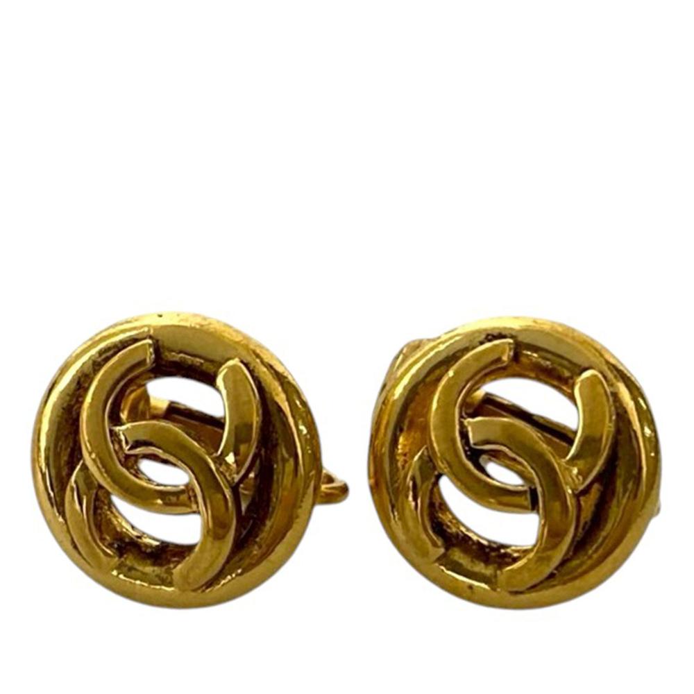 Chanel AB Chanel Gold Gold Plated Metal CC Round Clip On Earrings France