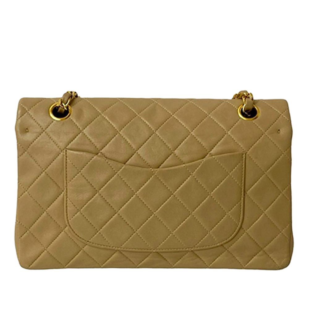 Chanel B Chanel Brown Beige Lambskin Leather Leather Medium Classic Lambskin Double Flap France