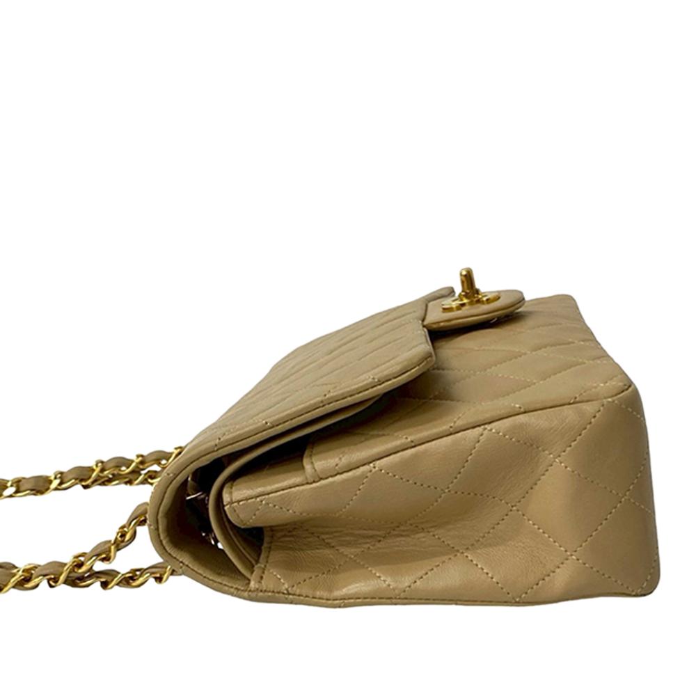 Chanel B Chanel Brown Beige Lambskin Leather Leather Medium Classic Lambskin Double Flap France