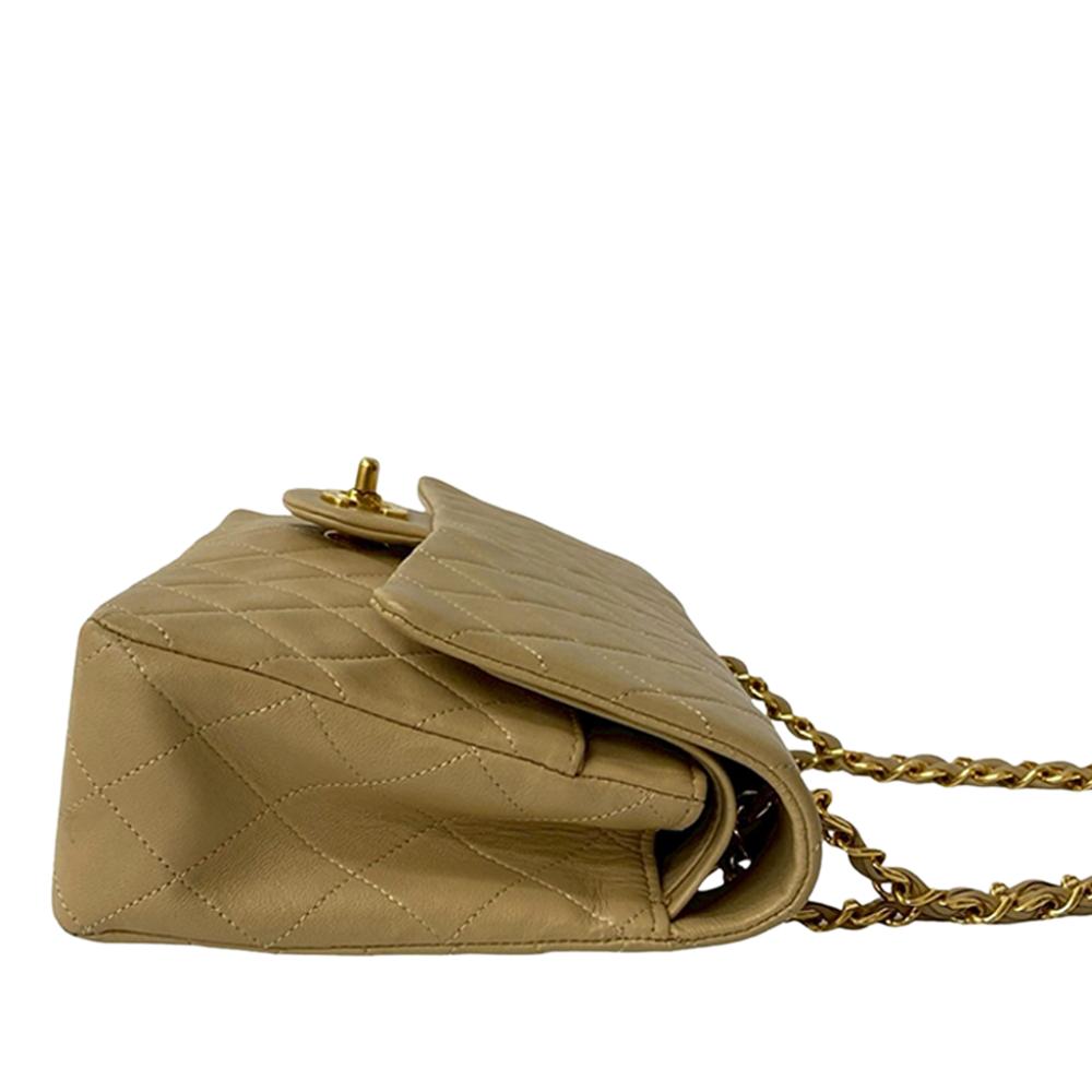 Chanel B Chanel Brown Beige Lambskin Leather Leather Medium Classic Lambskin Double Flap France