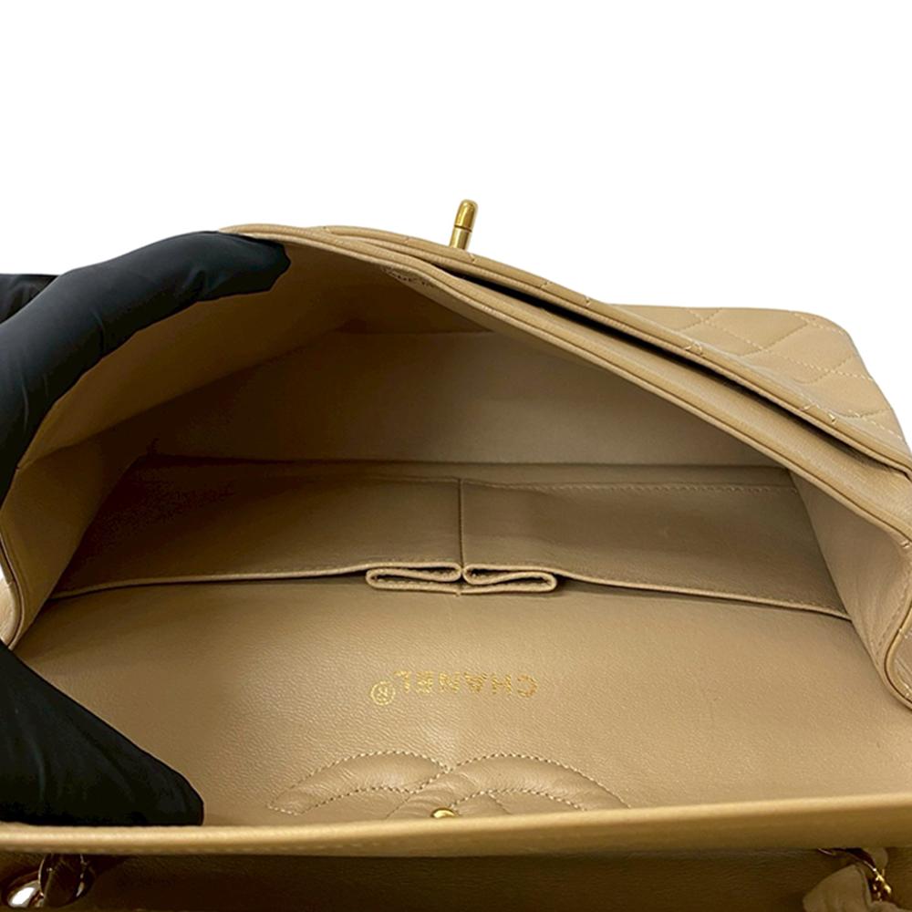 Chanel B Chanel Brown Beige Lambskin Leather Leather Medium Classic Lambskin Double Flap France