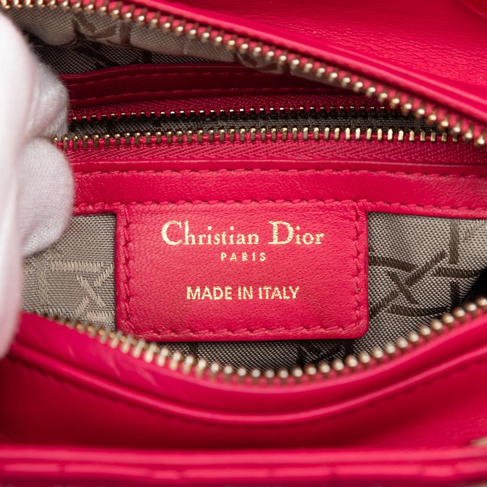 Christian Dior B Dior Pink Dark Pink Lambskin Leather Leather Medium Lambskin Cannage Lady Dior Italy