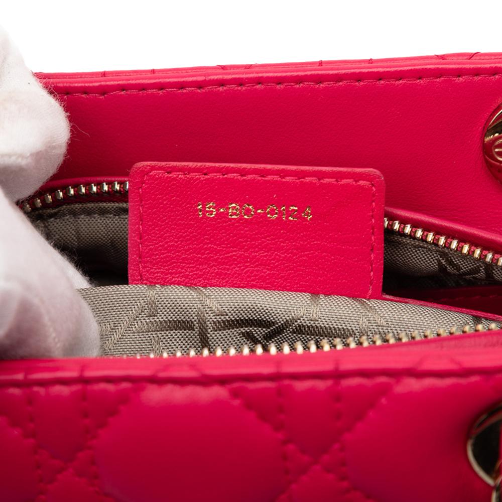 Christian Dior B Dior Pink Dark Pink Lambskin Leather Leather Medium Lambskin Cannage Lady Dior Italy