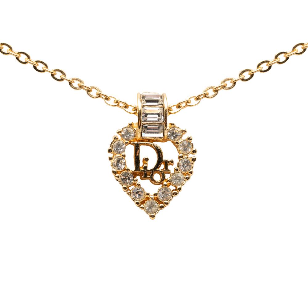 Christian Dior B Dior Gold Gold Plated Metal Heart Crystal Pendant Necklace Germany