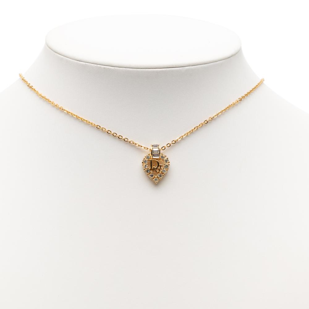 Christian Dior B Dior Gold Gold Plated Metal Heart Crystal Pendant Necklace Germany