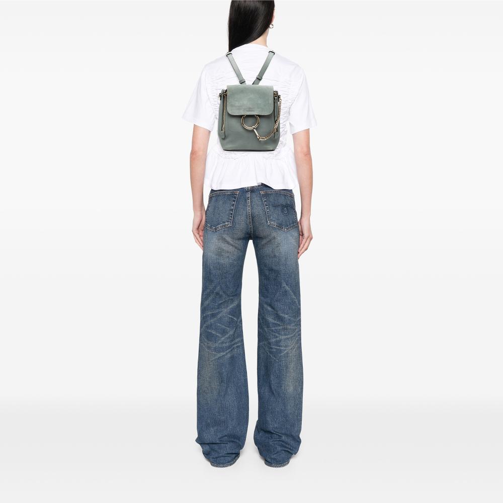 Chloé B Chloé Blue Light Blue Calf Leather Medium skin and Suede Faye Backpack Italy