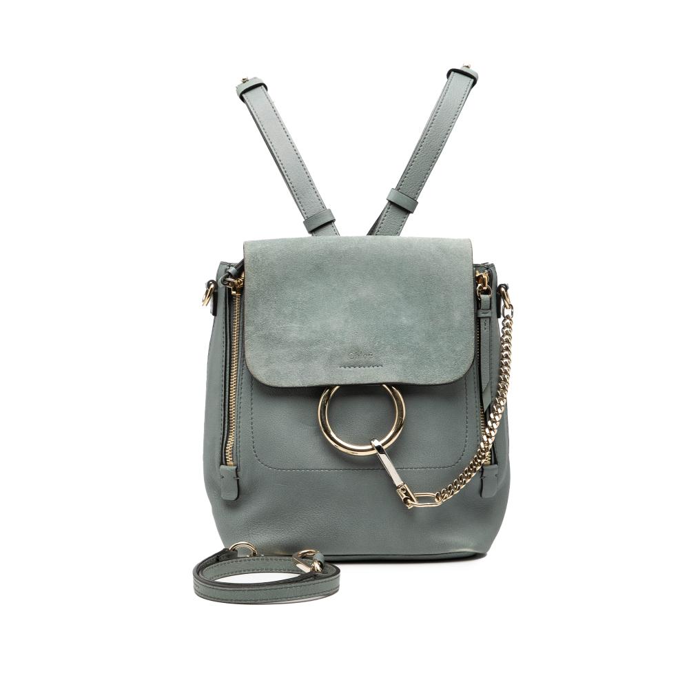 Chloé B Chloé Blue Light Blue Calf Leather Medium skin and Suede Faye Backpack Italy