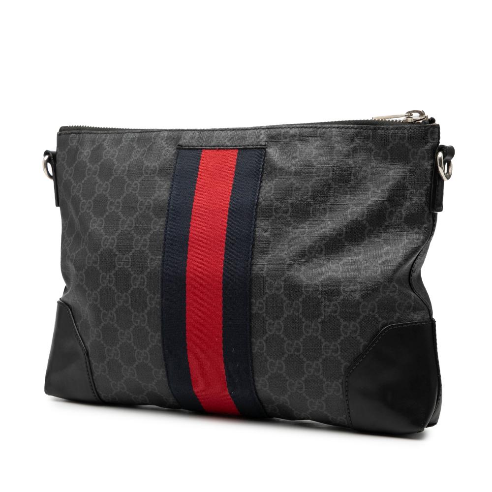 Gucci B Gucci Black Coated Canvas Fabric GG Supreme Web Crossbody Italy