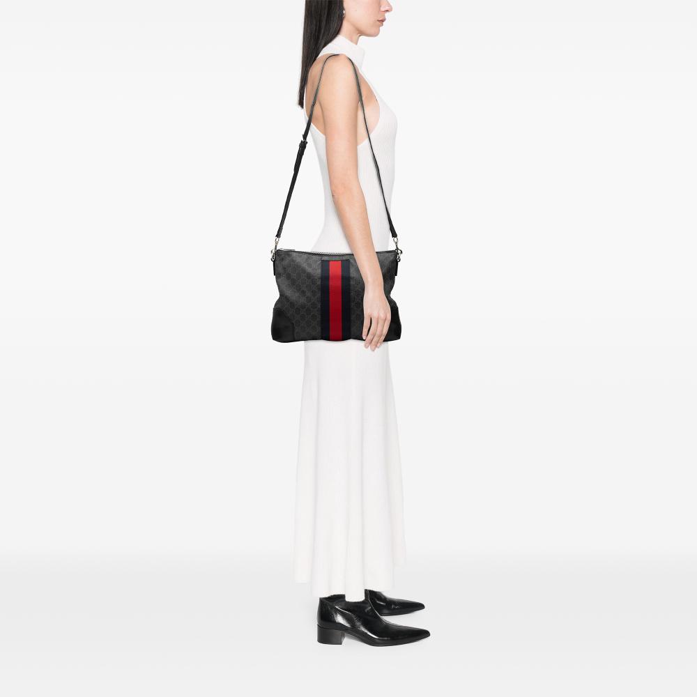 Gucci B Gucci Black Coated Canvas Fabric GG Supreme Web Crossbody Italy