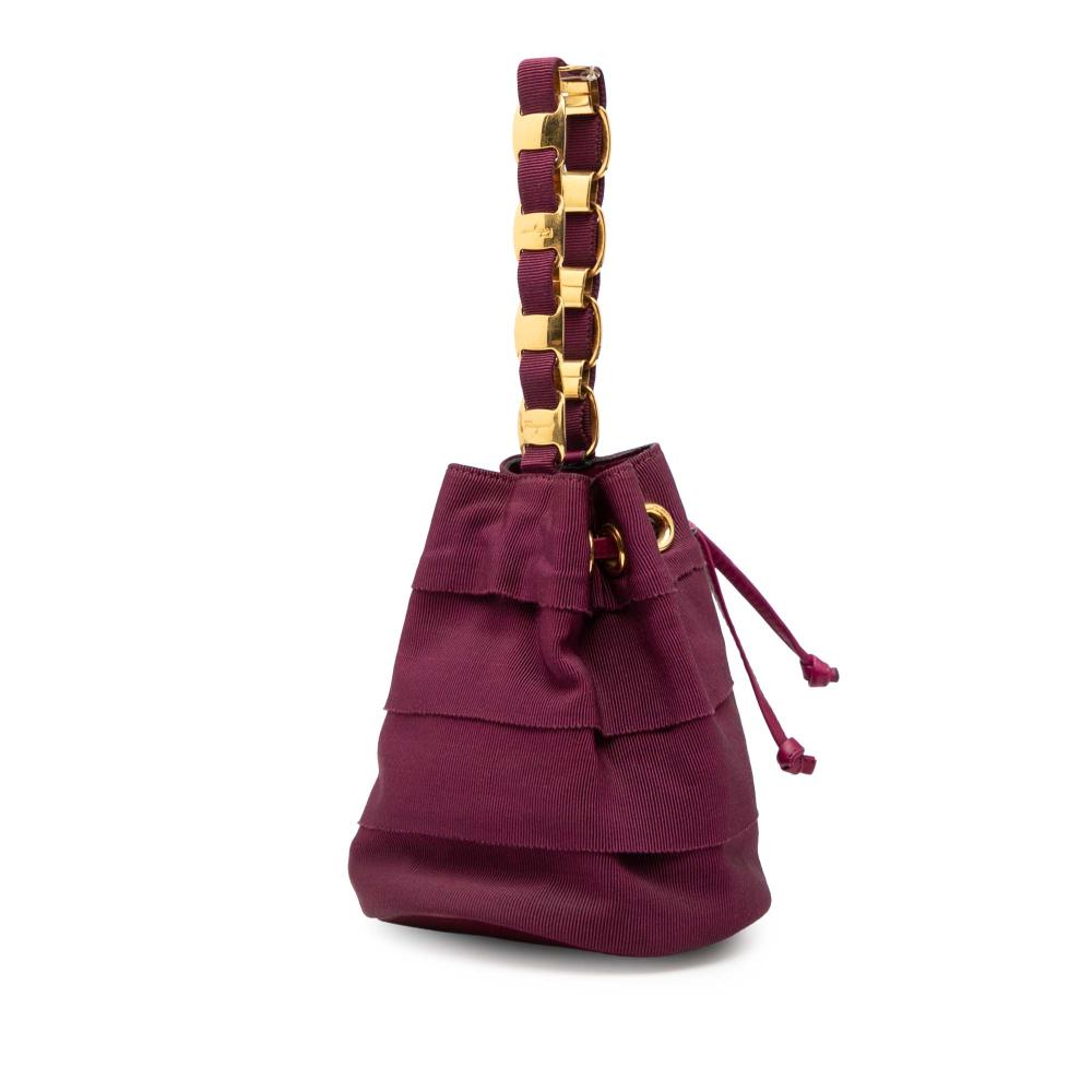 Ferragamo B Ferragamo Purple Magenta Nylon Fabric Tiered Grosgrain Vara Drawstring Bucket Bag Italy