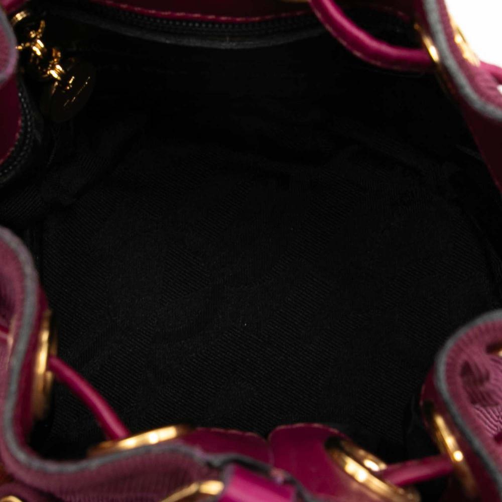 Ferragamo B Ferragamo Purple Magenta Nylon Fabric Tiered Grosgrain Vara Drawstring Bucket Bag Italy