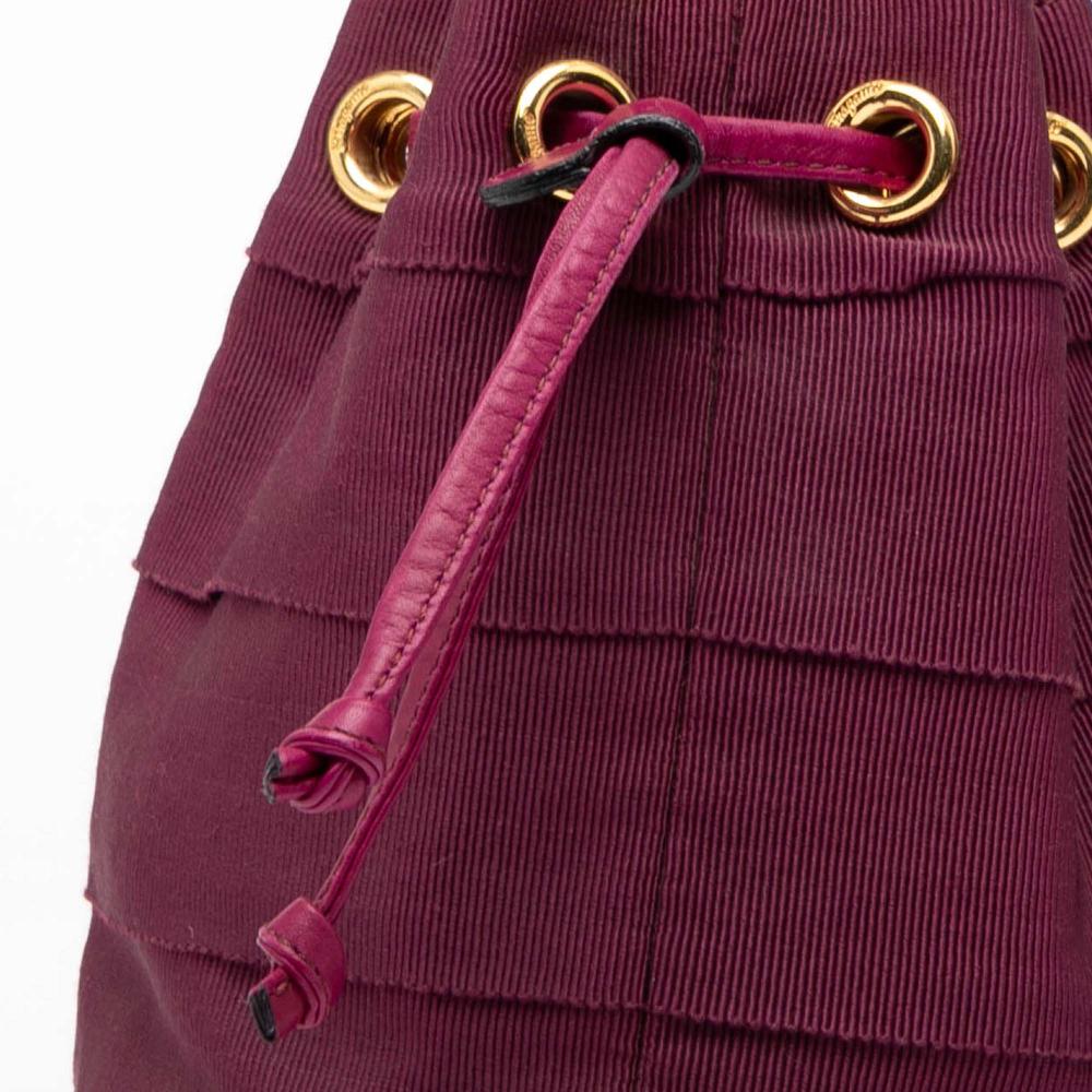 Ferragamo B Ferragamo Purple Magenta Nylon Fabric Tiered Grosgrain Vara Drawstring Bucket Bag Italy