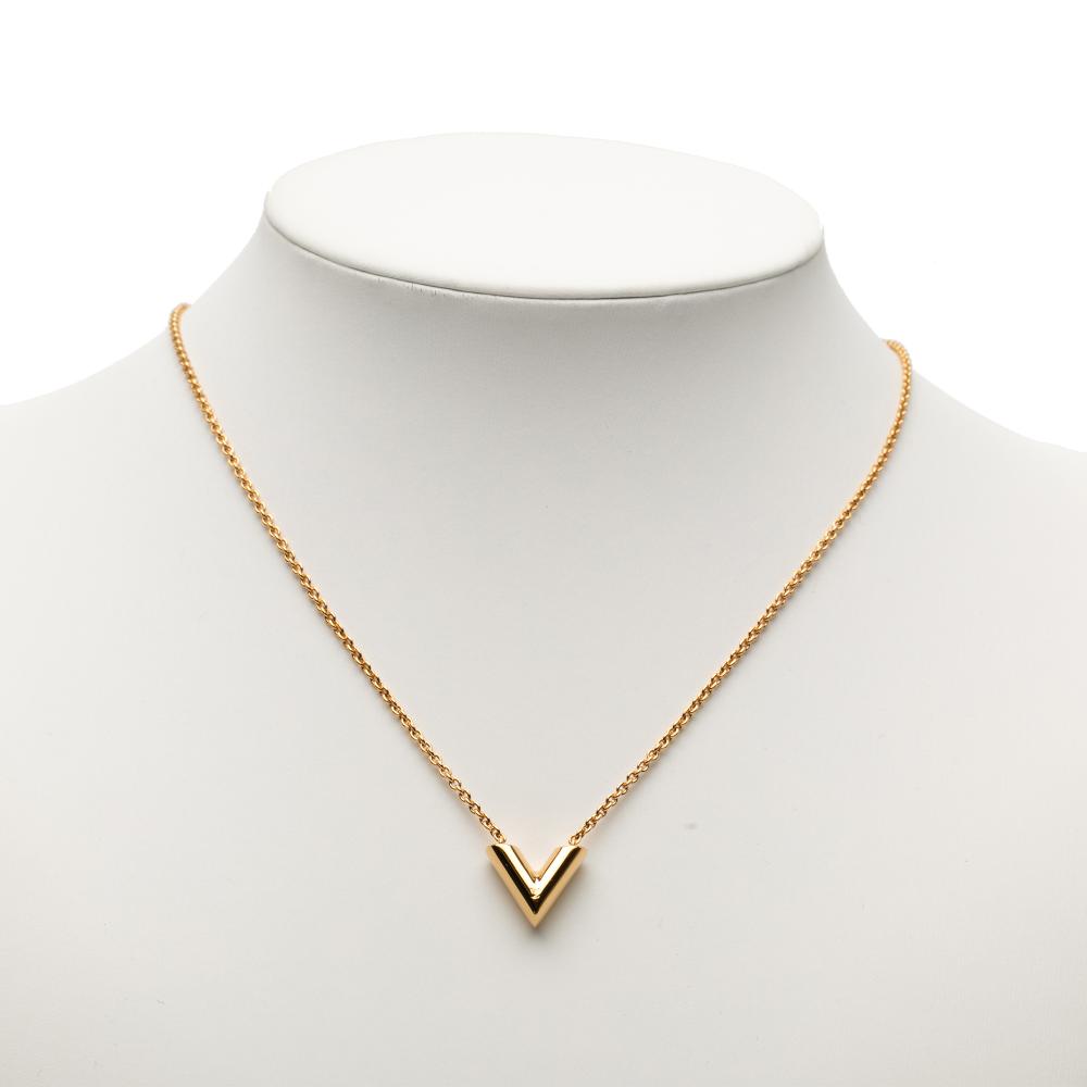 Louis Vuitton AB Louis Vuitton Gold Gold Plated Metal Essential V Necklace Italy
