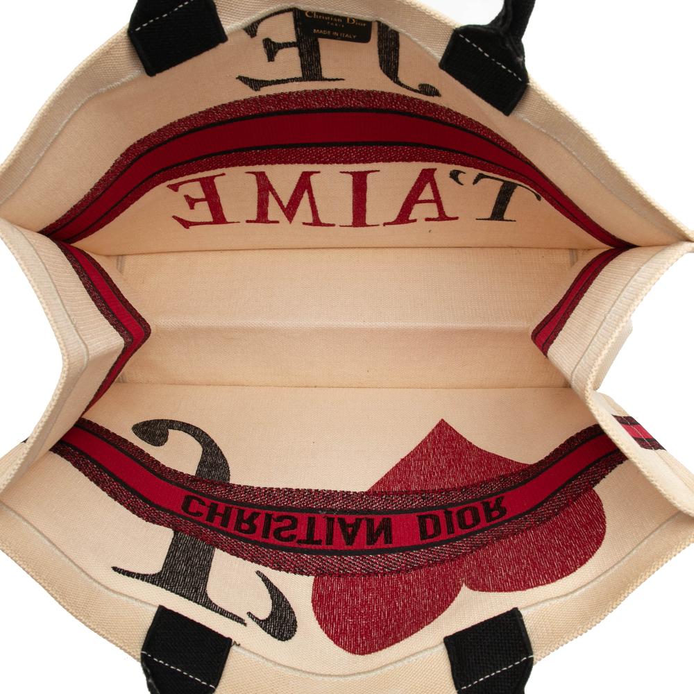 Christian Dior B Dior White Off White Canvas Fabric DiorAmour Large Embroidered Je T aime Book Tote Italy