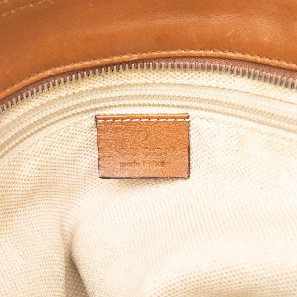 Gucci B Gucci Brown Beige Canvas Fabric GG Web Tote Italy