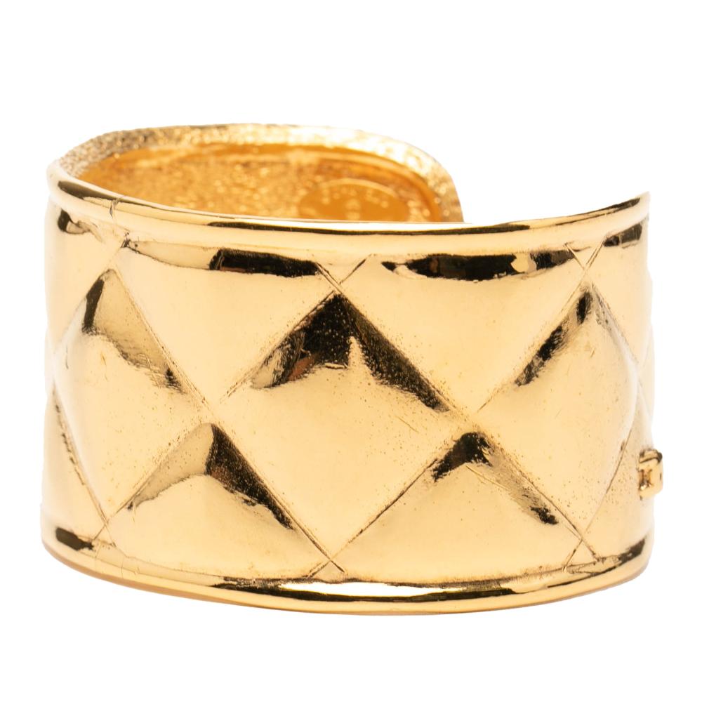 Chanel AB Chanel Gold Gold Plated Metal Quilted Cuff Bracelet France