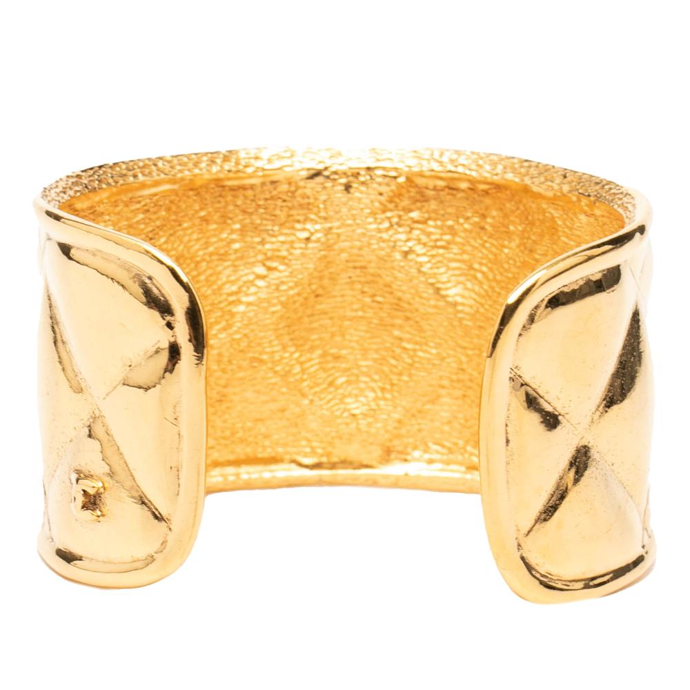 Chanel AB Chanel Gold Gold Plated Metal Quilted Cuff Bracelet France