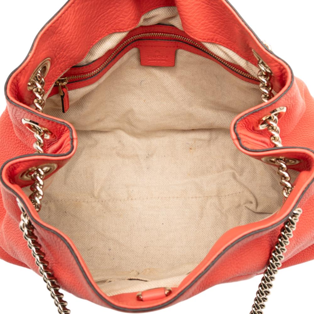 Gucci B Gucci Orange Dark Orange Calf Leather Medium Soho Chain Tote Italy