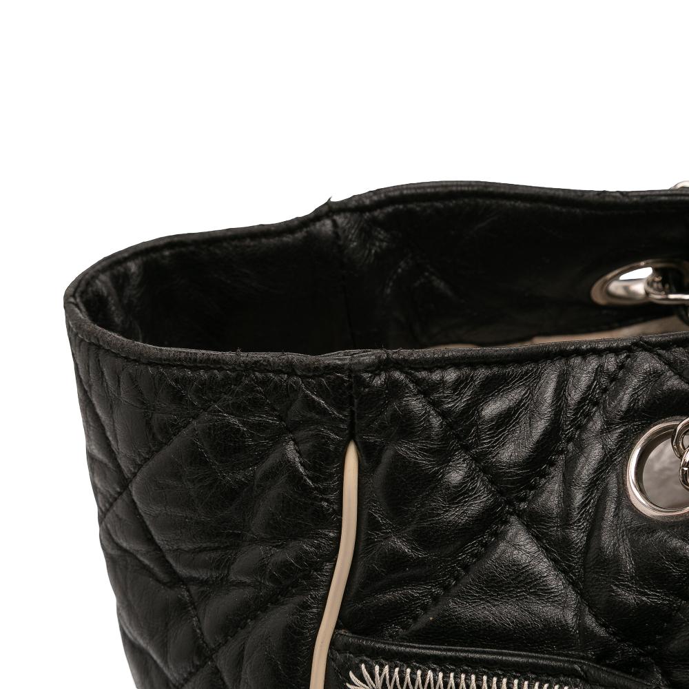 Chanel AB Chanel Black Lambskin Leather Leather Large Reissue Quilted Lambskin East West Tote Italy