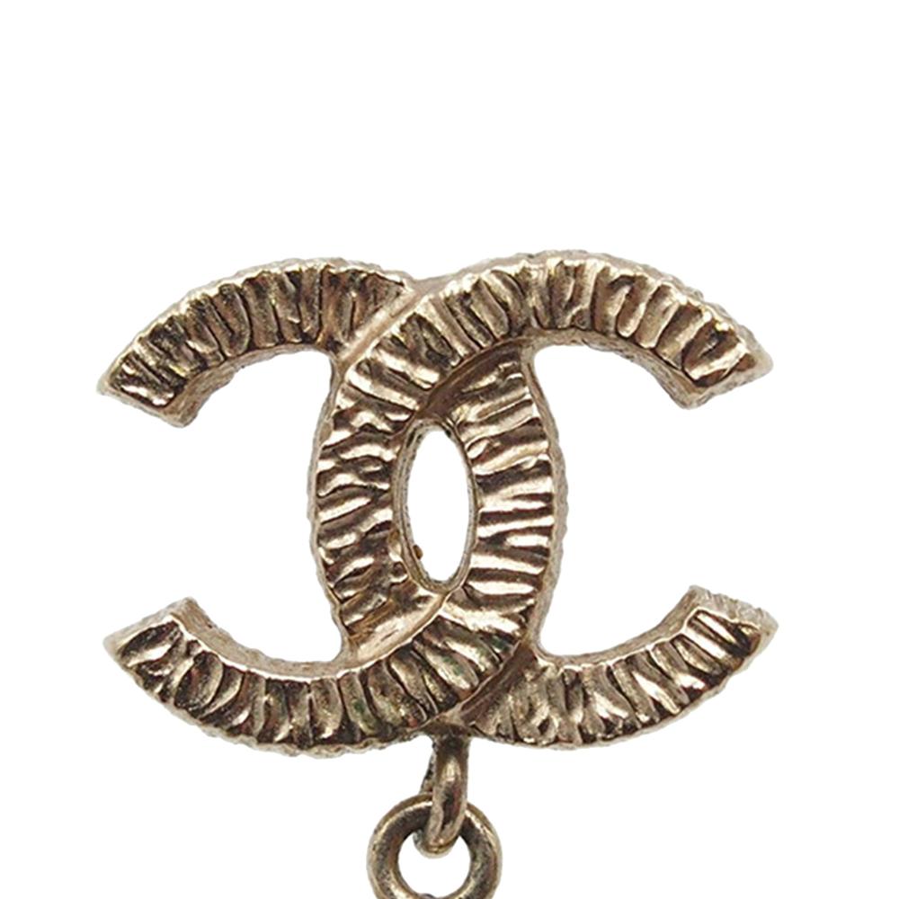 Chanel AB Chanel Gold Light Gold Gold Plated Metal CC Faux Pearl Flower Drop Push Back Earrings Italy