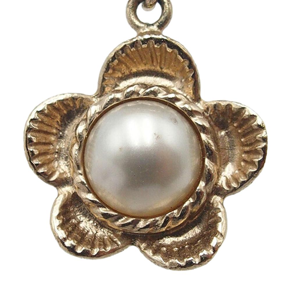 Chanel AB Chanel Gold Light Gold Gold Plated Metal CC Faux Pearl Flower Drop Push Back Earrings Italy