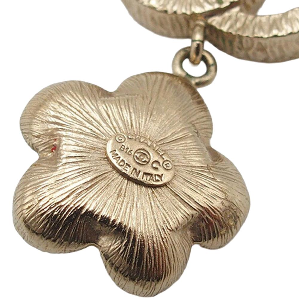 Chanel AB Chanel Gold Light Gold Gold Plated Metal CC Faux Pearl Flower Drop Push Back Earrings Italy