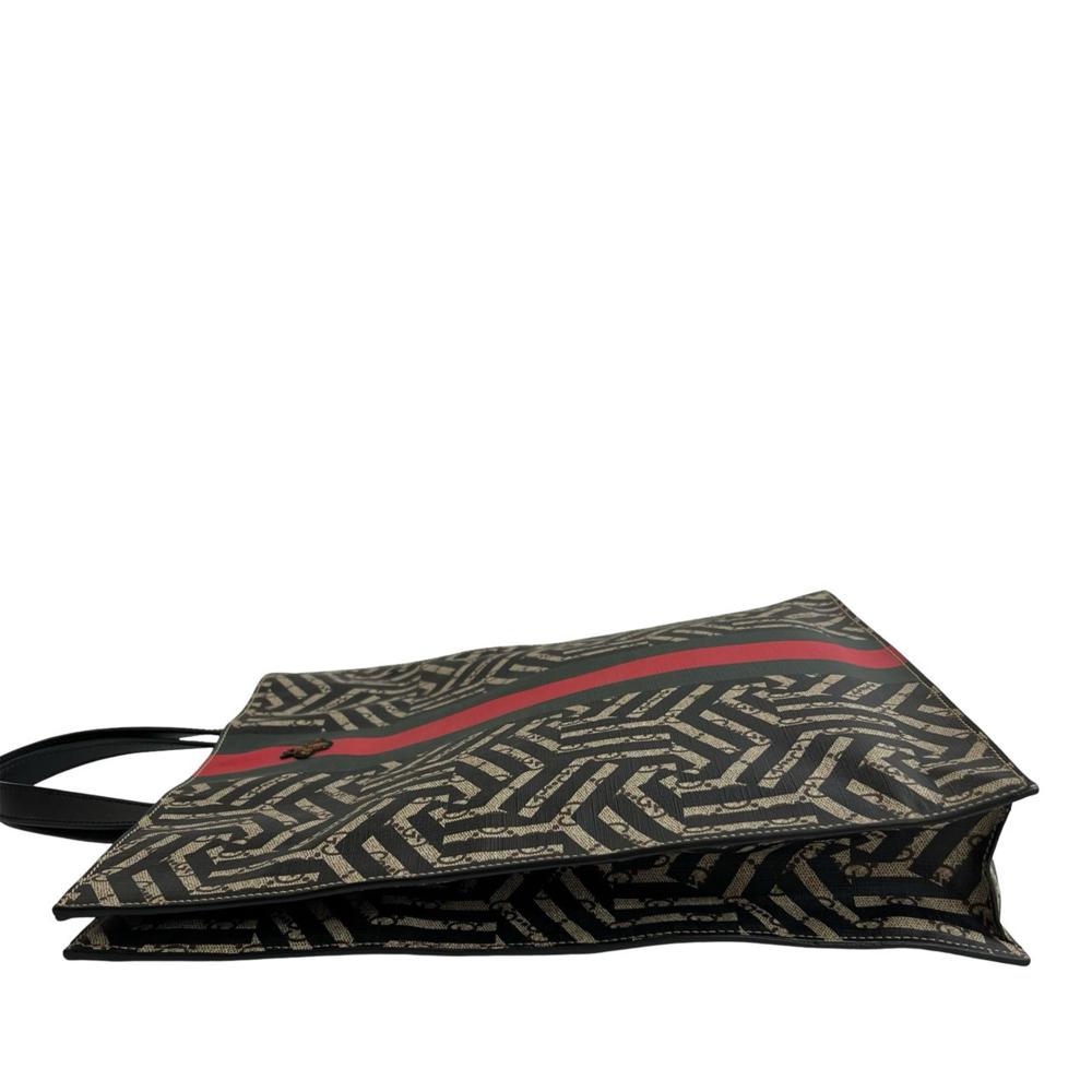 Gucci B Gucci Brown Beige Coated Canvas Fabric GG Supreme Caleido Web Vertical Tote Italy