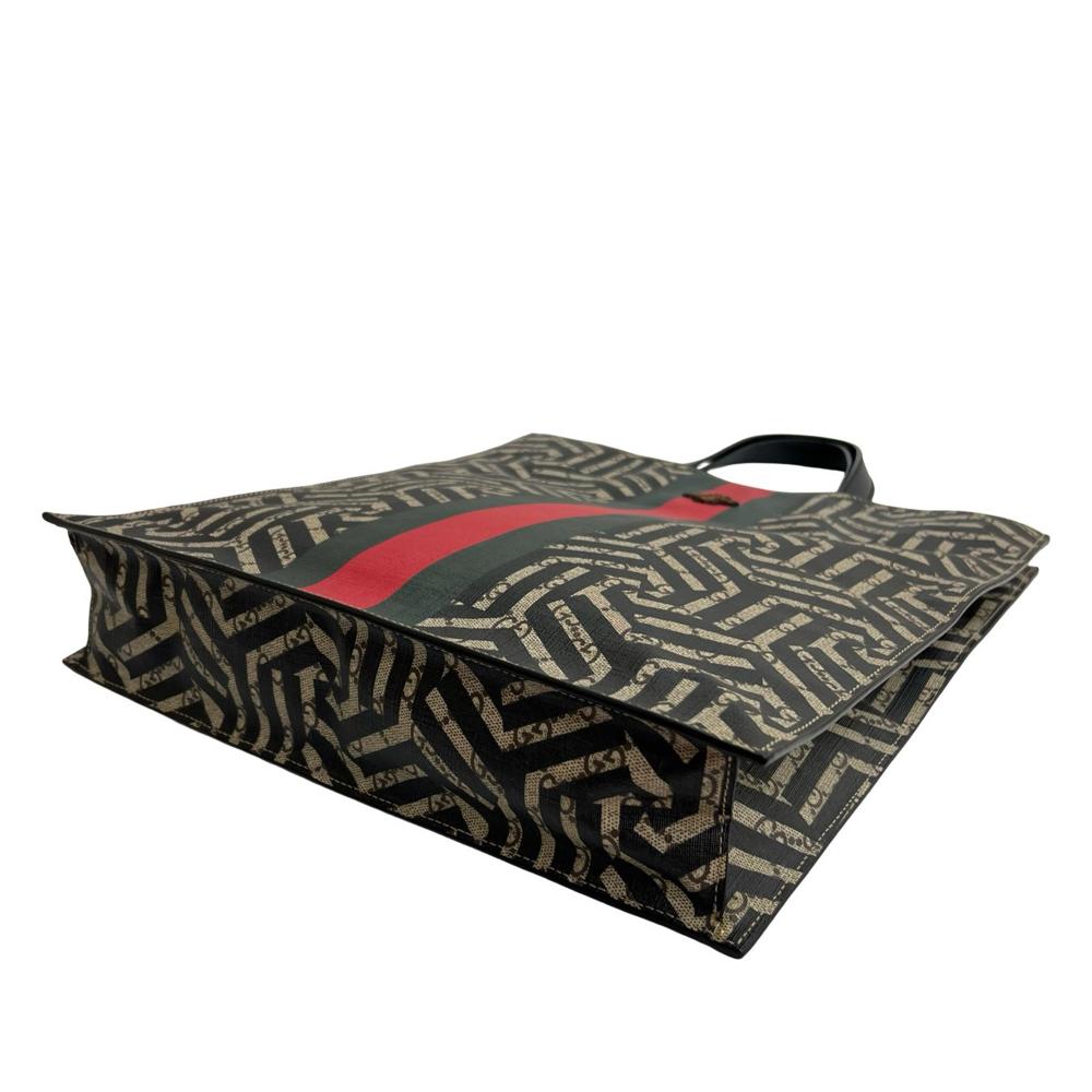 Gucci B Gucci Brown Beige Coated Canvas Fabric GG Supreme Caleido Web Vertical Tote Italy