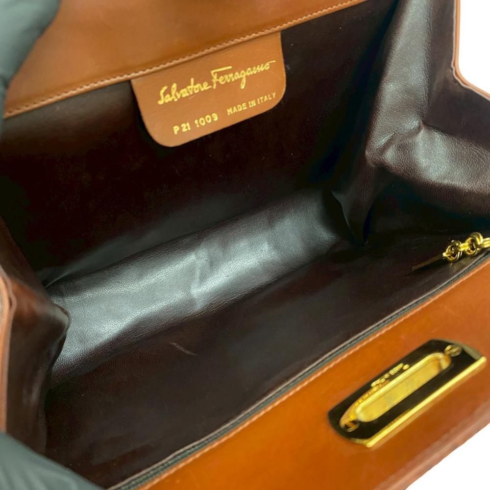 Ferragamo B Ferragamo Brown Calf Leather Gancini Chain Crossbody Italy