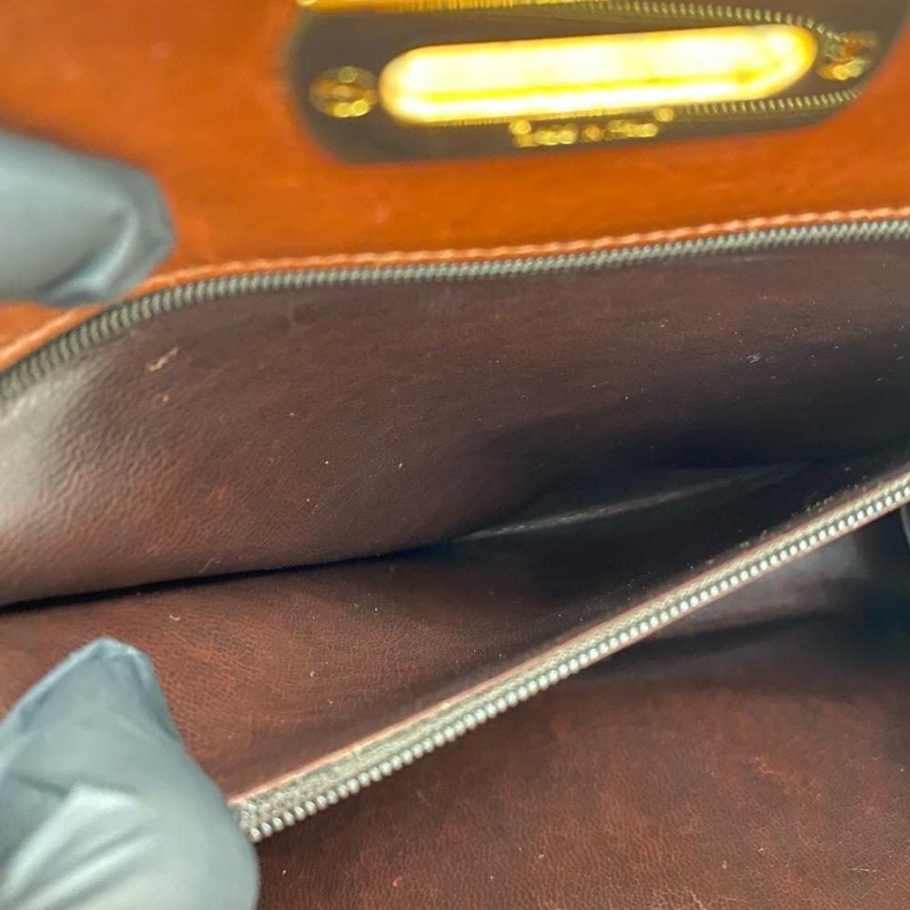 Ferragamo B Ferragamo Brown Calf Leather Gancini Chain Crossbody Italy