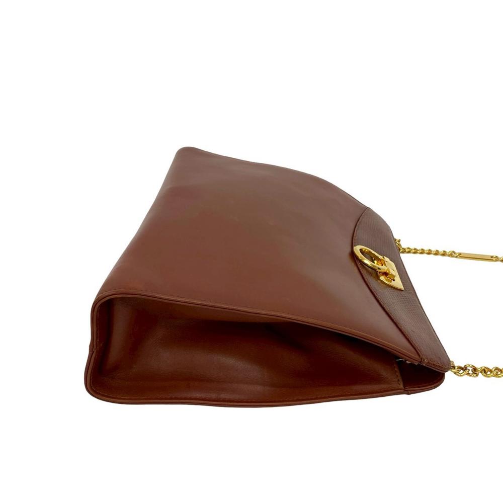 Ferragamo B Ferragamo Brown Calf Leather Gancini Chain Crossbody Italy