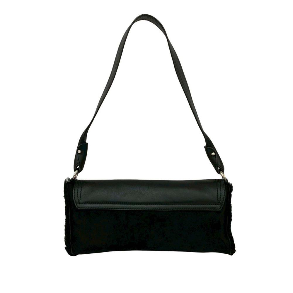 Ferragamo AB Ferragamo Black Suede Leather and Calfskin Gancini Shoulder Bag Italy