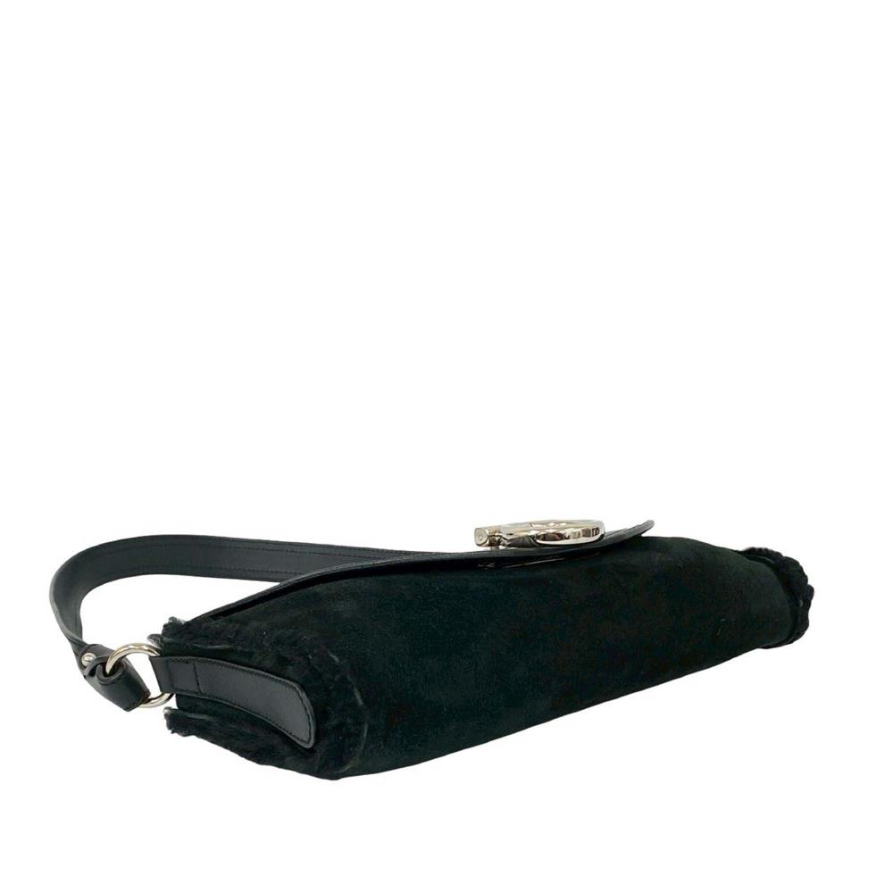 Ferragamo AB Ferragamo Black Suede Leather and Calfskin Gancini Shoulder Bag Italy