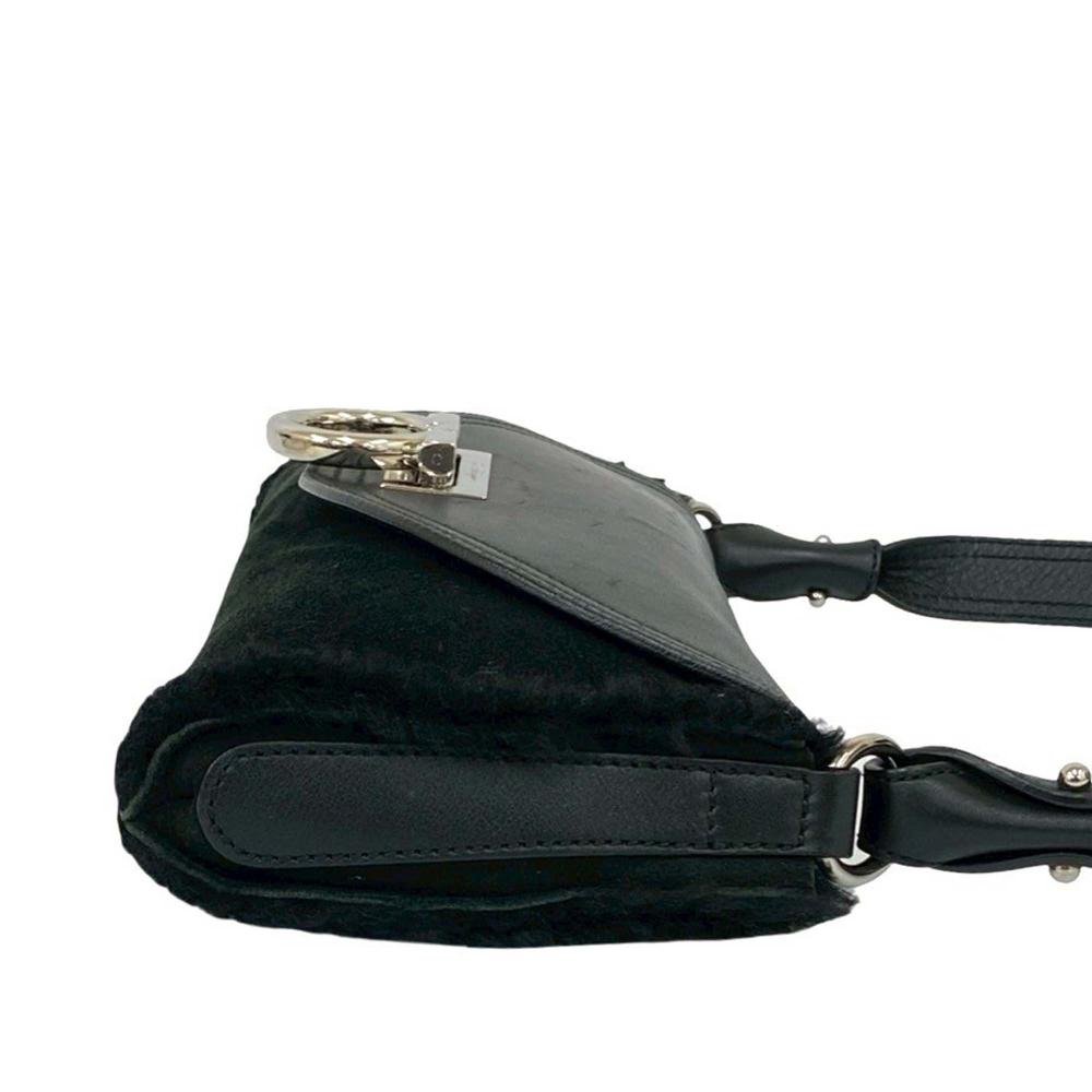 Ferragamo AB Ferragamo Black Suede Leather and Calfskin Gancini Shoulder Bag Italy