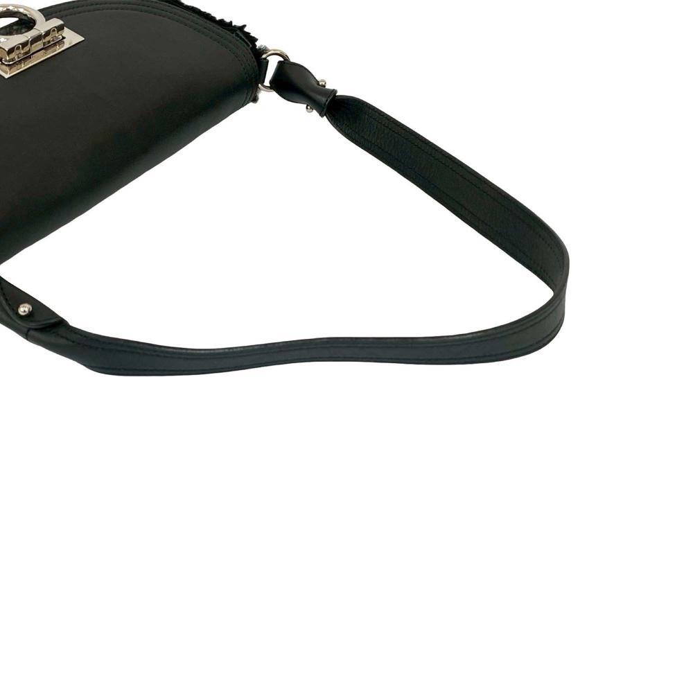 Ferragamo AB Ferragamo Black Suede Leather and Calfskin Gancini Shoulder Bag Italy