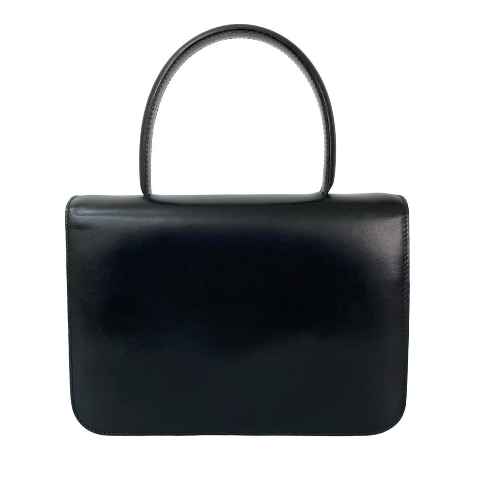 Celine B Celine Black Calf Leather Logo Carriage Top Handle Bag France
