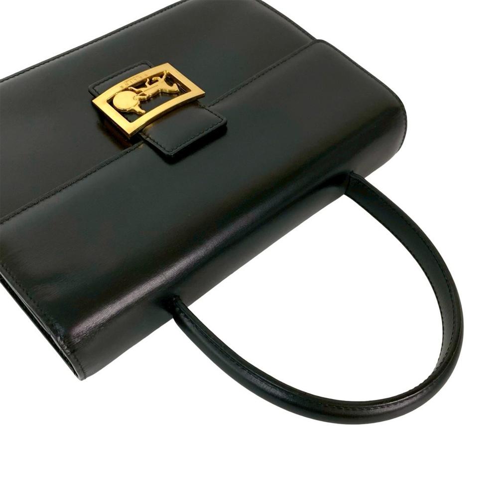 Celine B Celine Black Calf Leather Logo Carriage Top Handle Bag France