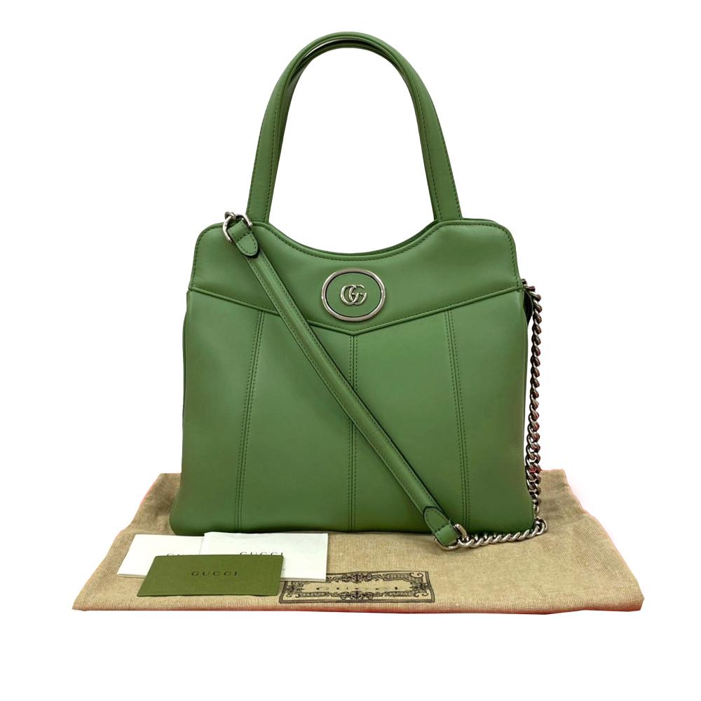 Gucci AB Gucci Green Light Green Calf Leather Small Petite GG Tote Italy