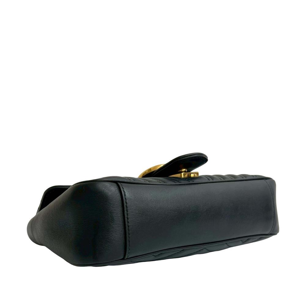 Gucci AB Gucci Black Calf Leather Medium GG Marmont Matelasse Shoulder Bag Italy