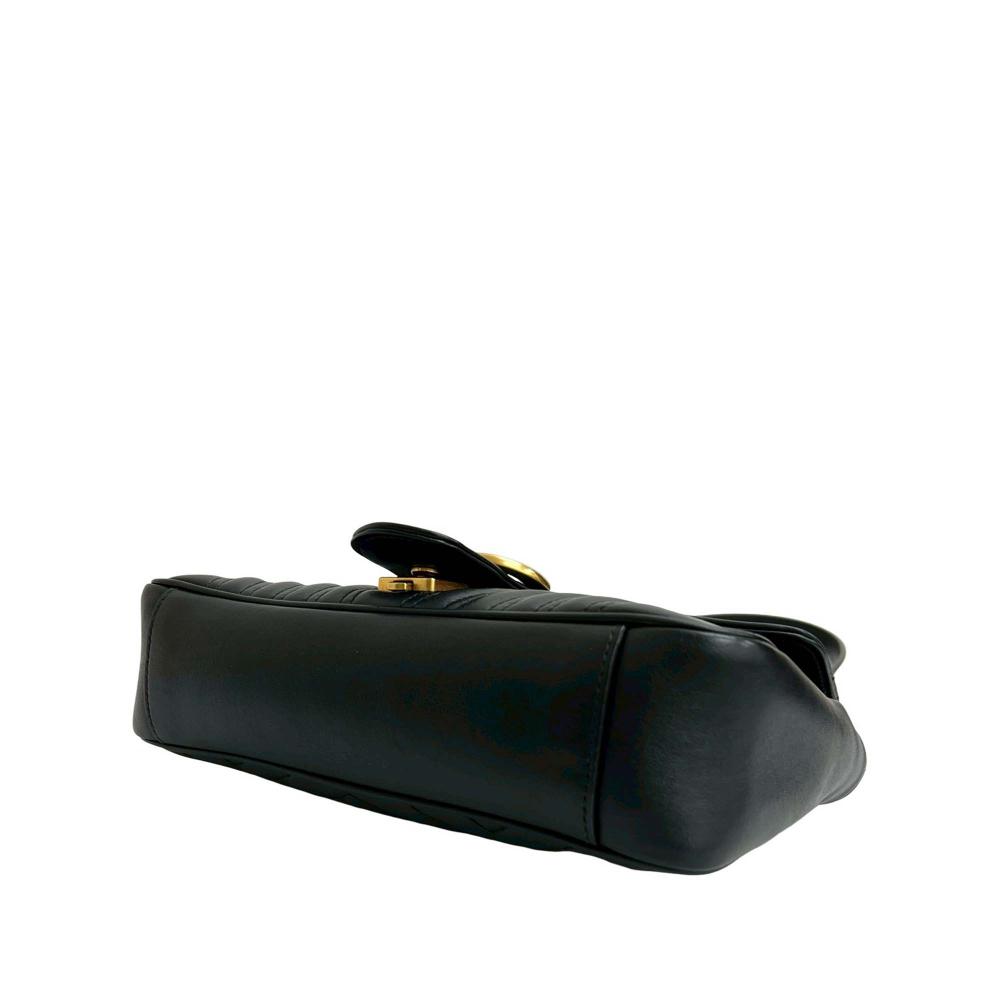 Gucci AB Gucci Black Calf Leather Medium GG Marmont Matelasse Shoulder Bag Italy