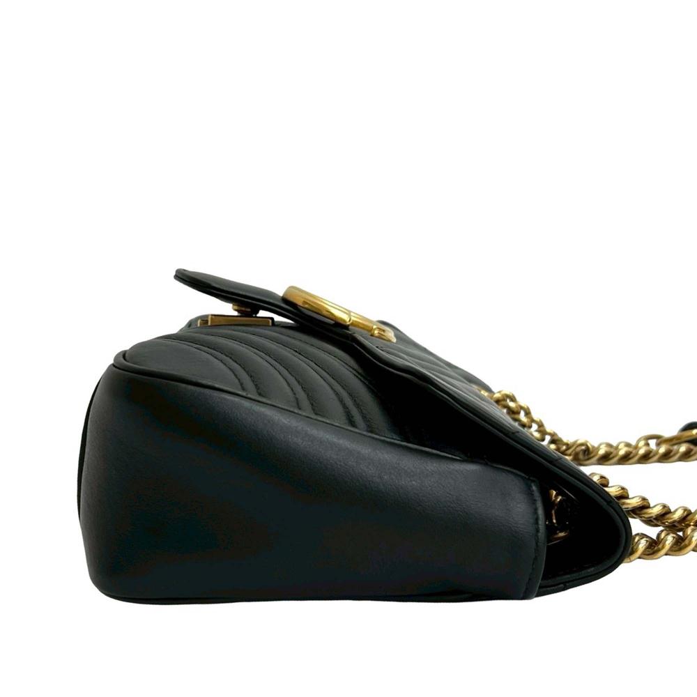 Gucci AB Gucci Black Calf Leather Medium GG Marmont Matelasse Shoulder Bag Italy