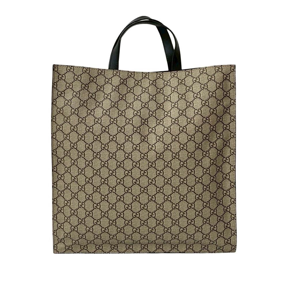 Gucci AB Gucci Brown Beige Coated Canvas Fabric GG Supreme LAveugle Par Amour Tote Italy