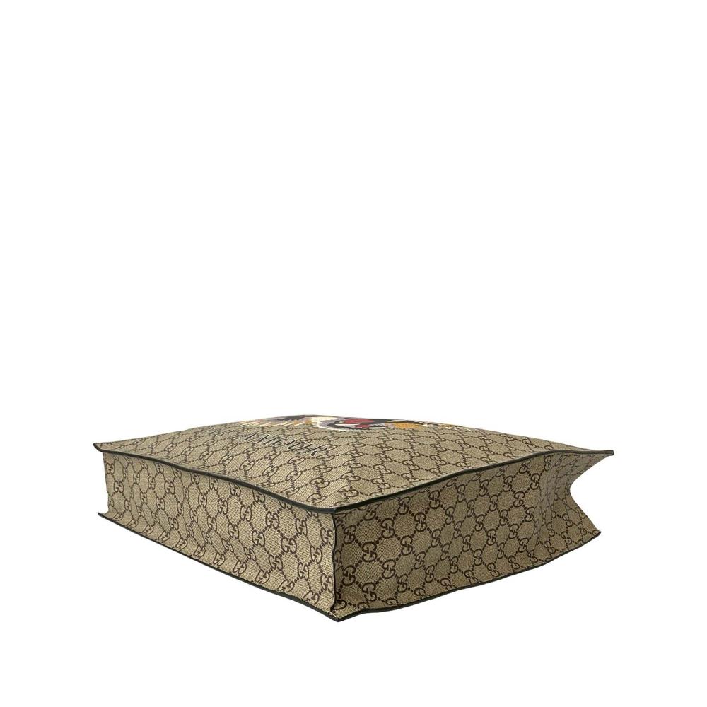 Gucci AB Gucci Brown Beige Coated Canvas Fabric GG Supreme LAveugle Par Amour Tote Italy