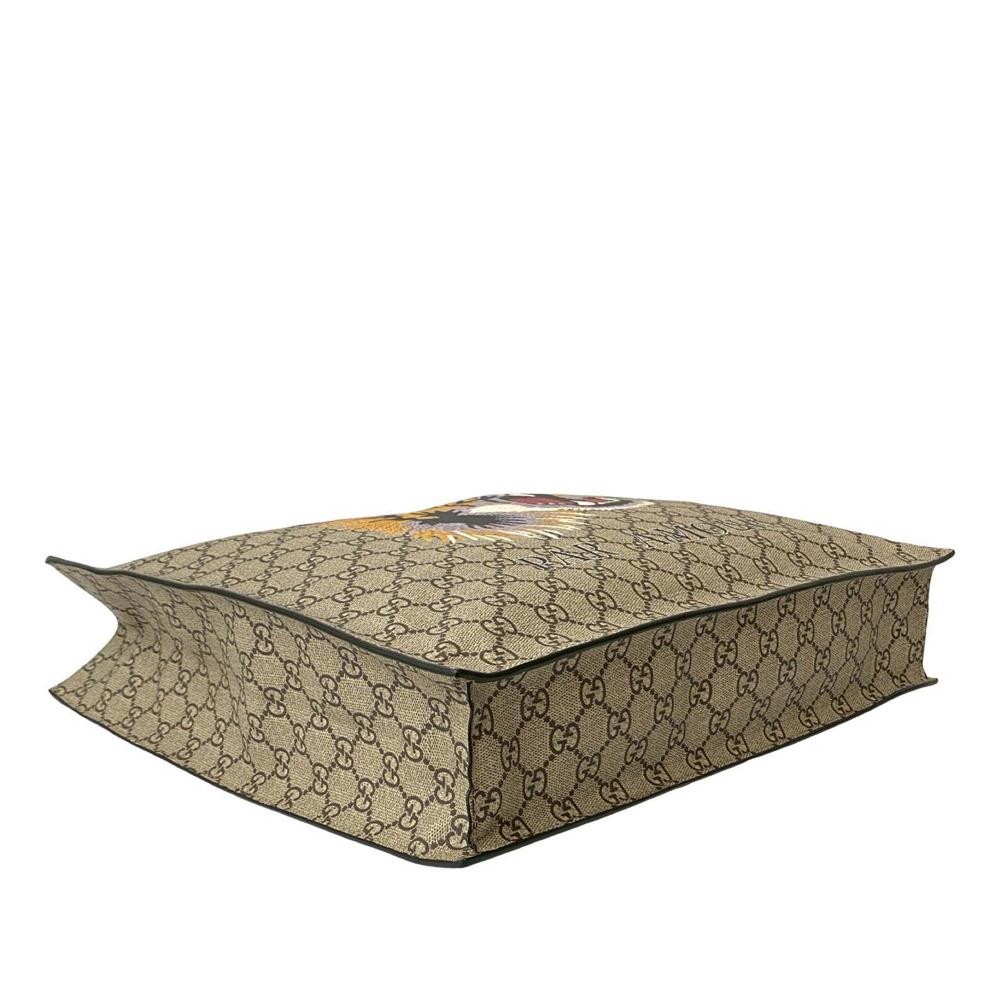 Gucci AB Gucci Brown Beige Coated Canvas Fabric GG Supreme LAveugle Par Amour Tote Italy