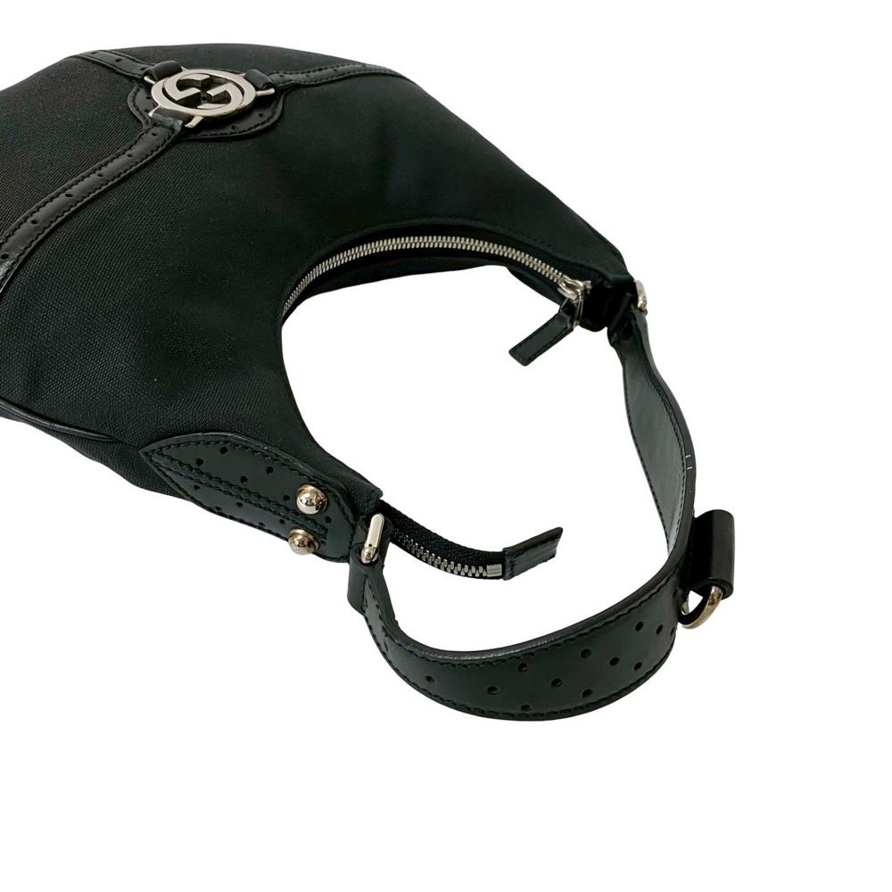 Gucci B Gucci Black Canvas Fabric Reins Hobo Italy
