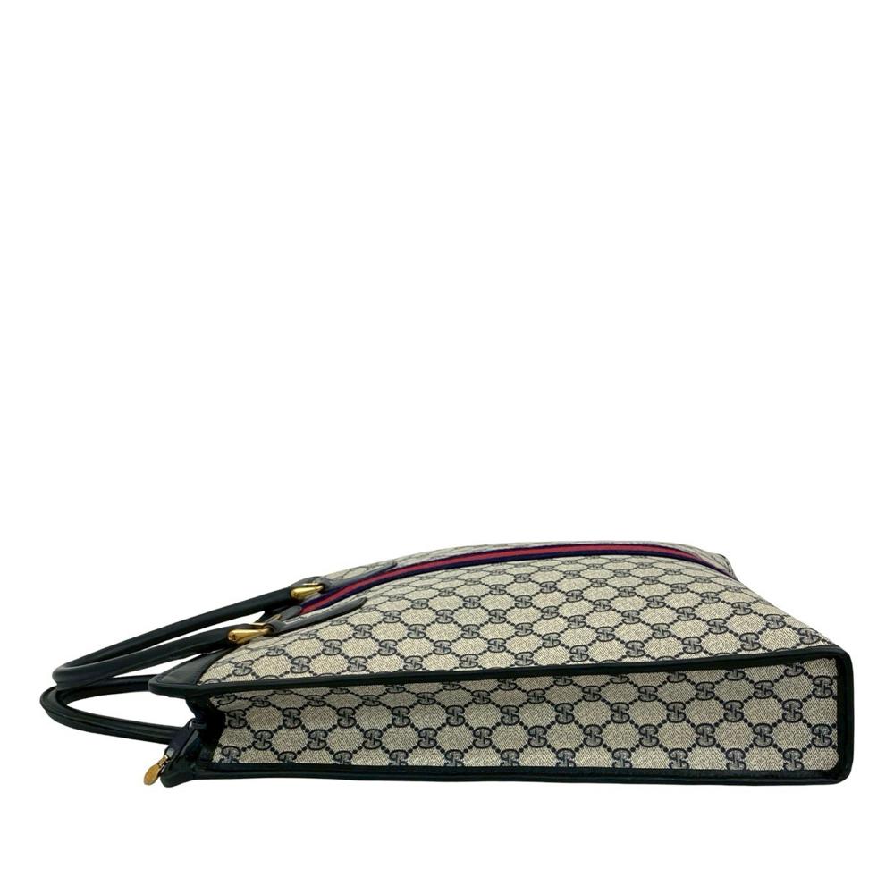 Gucci B Gucci Brown Beige Coated Canvas Fabric GG Supreme Web Tote Italy