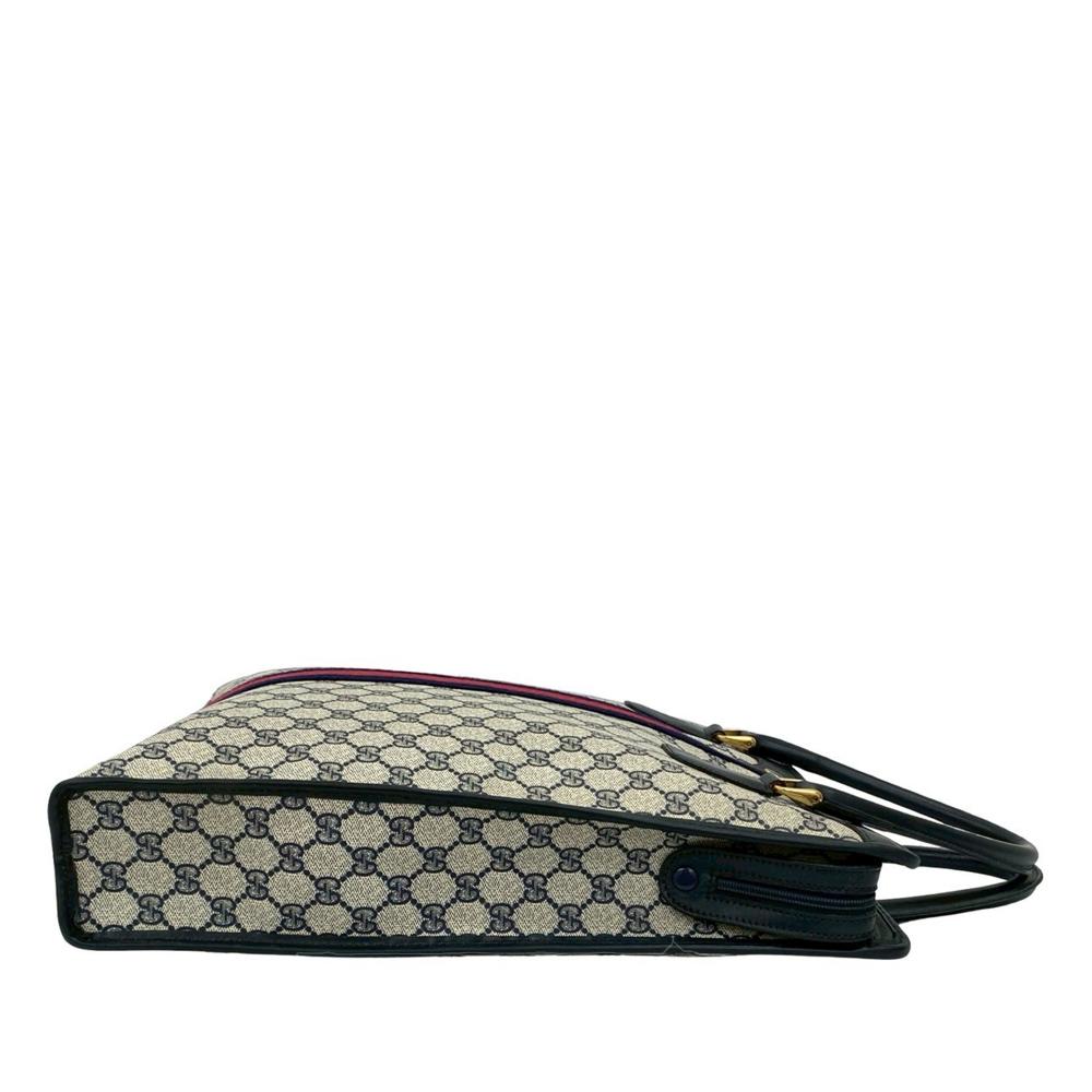 Gucci B Gucci Brown Beige Coated Canvas Fabric GG Supreme Web Tote Italy