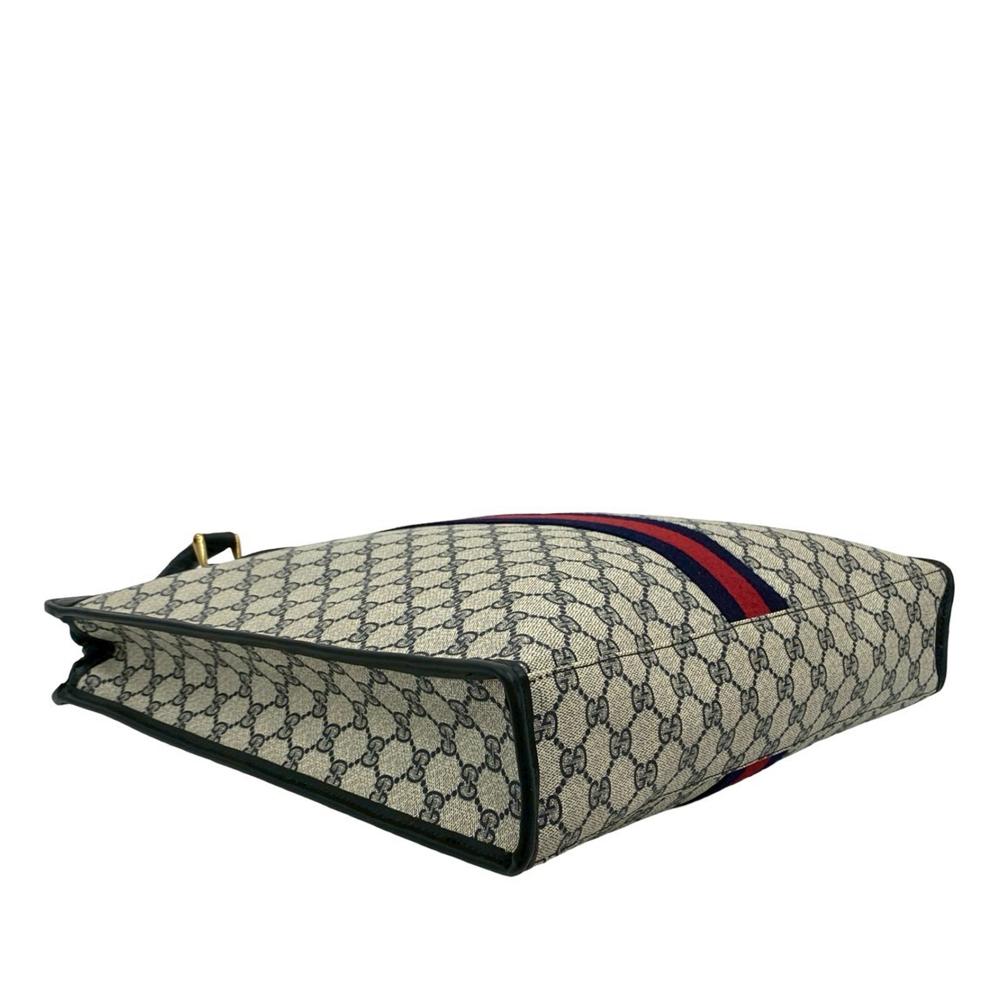 Gucci B Gucci Brown Beige Coated Canvas Fabric GG Supreme Web Tote Italy