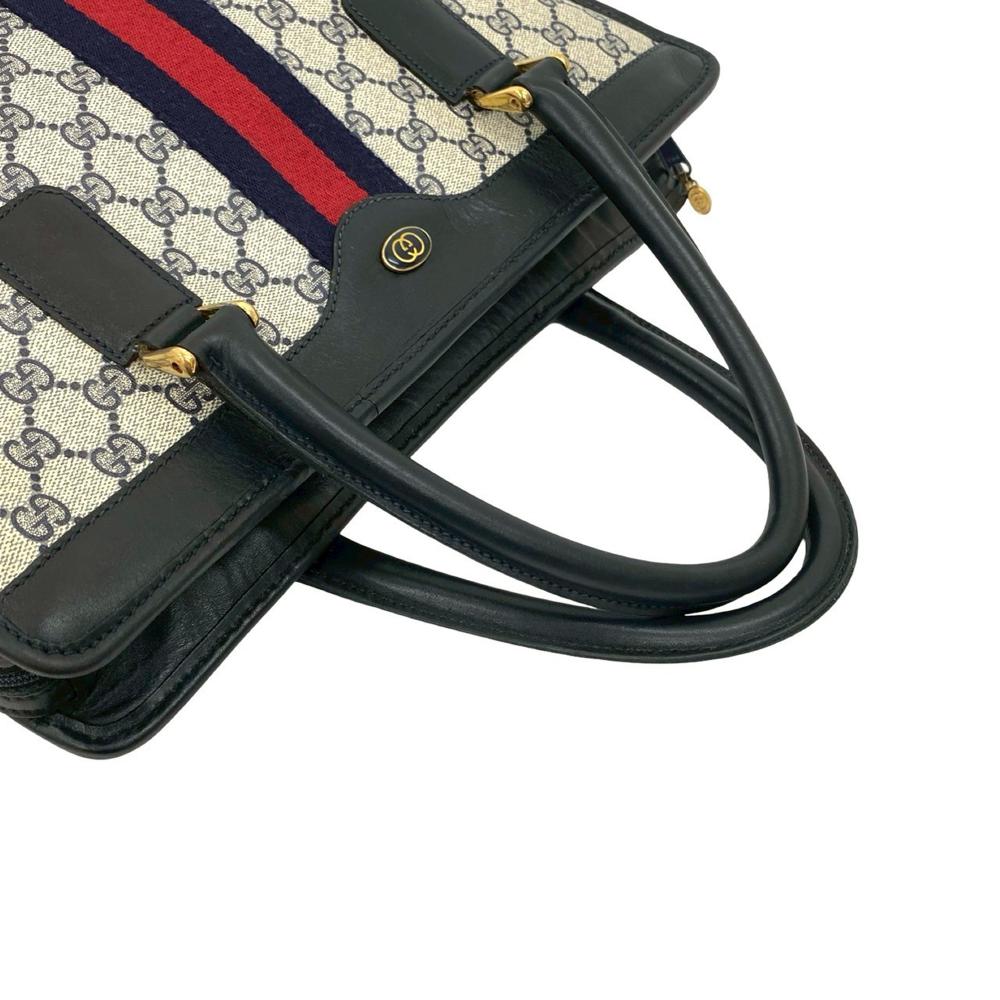 Gucci B Gucci Brown Beige Coated Canvas Fabric GG Supreme Web Tote Italy