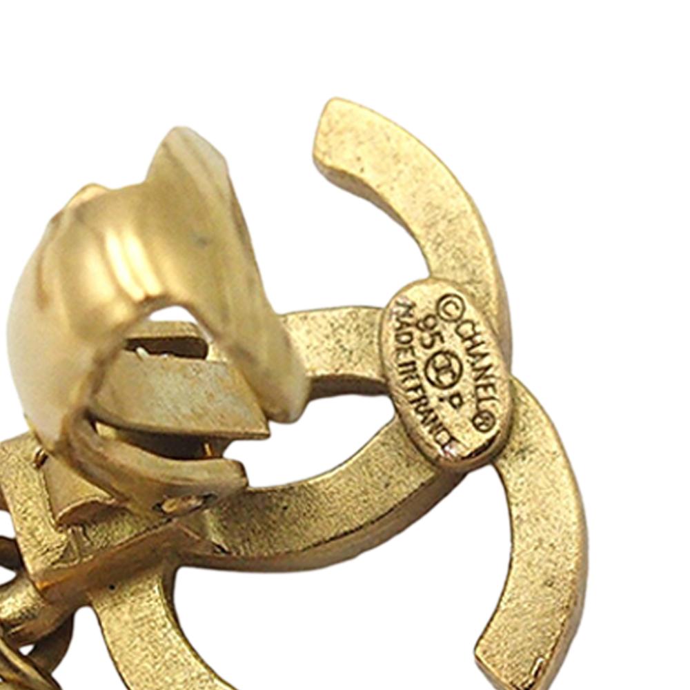 Chanel AB Chanel Gold with White Pearl Gold Plated Metal CC Faux Pearl Drop Clip on Earrings France